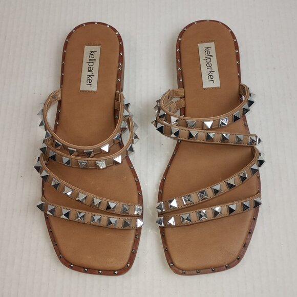 Kellparker Tan Silver Studded Slip On Sandals - Picture 4 of 5